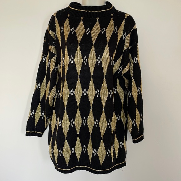 Trimmings Vintage lurex harlequin sweater Sz M - Picture 1 of 9